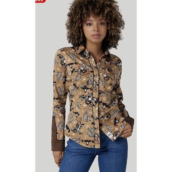 Wrangler Tops - Wrangler X Leon Bridges Western cotton Shirt In Brown white cactus Horse L NWT
